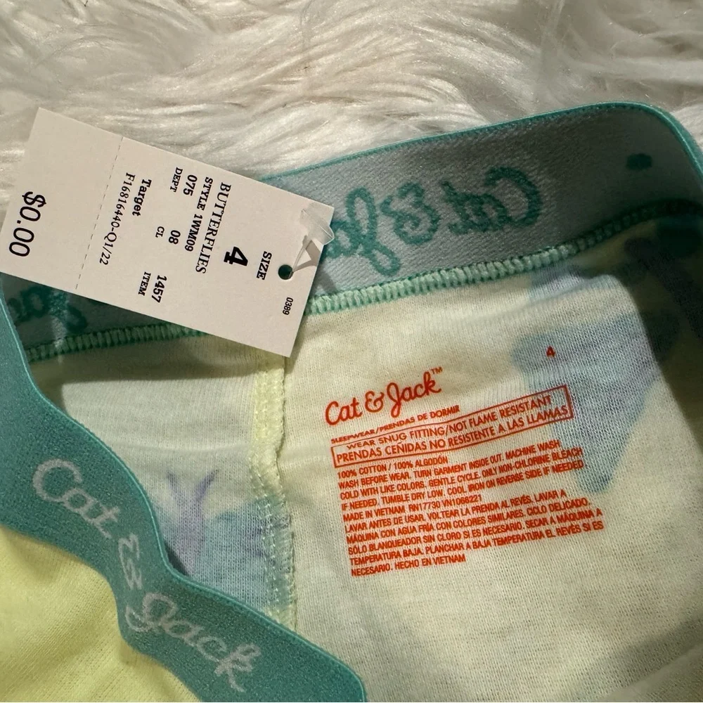 Cat &‎ Jack Girls 4 Butterfly Pajama Set Yellow Green Short Sleeve Shorts NWT